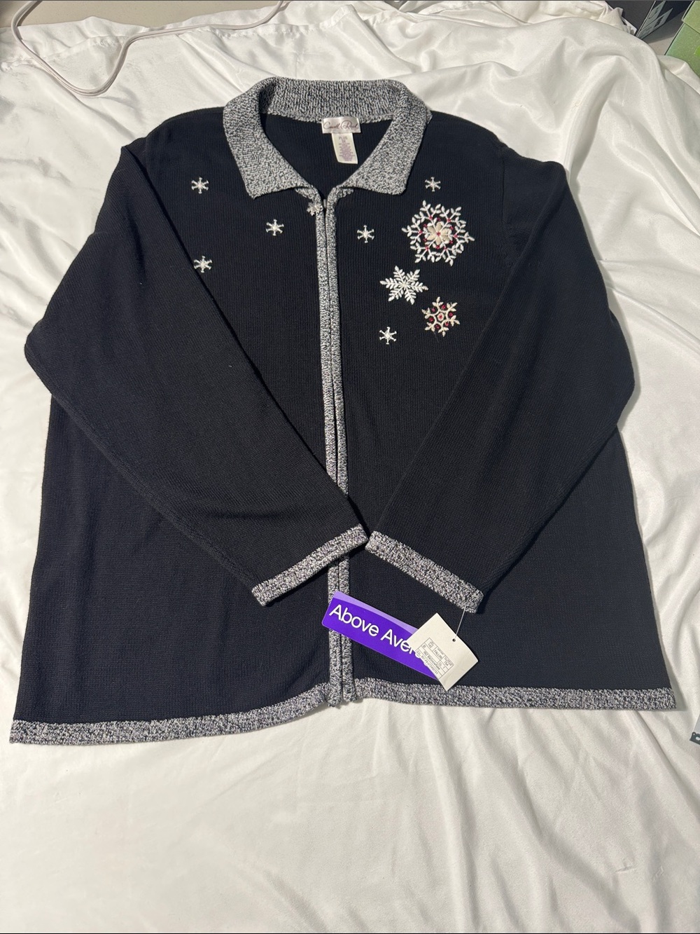 NWT Caroll Reed 3X Plus Navy Snowflake Zip-Up Knit Sweater Winter Holiday